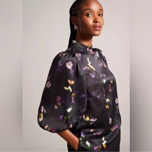 Ted Baker London Black Floral Blouse Size 3